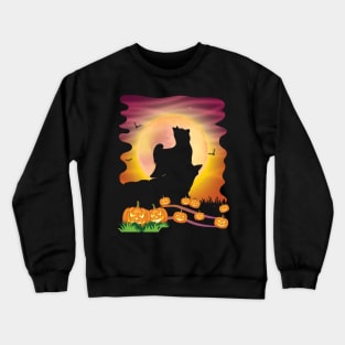 Yorkie Dog On Mountain With Moon Pumpkins Bat Halloween Day Crewneck Sweatshirt